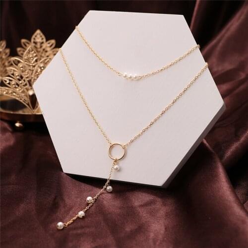 New Summer Asymmetric Pearl Pendant Tassel Necklace for Women Trendy Jewelry Accessories