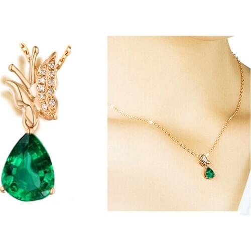 Lady Charm Gold Crystal Green Pendant Necklace For Women Jewelry Trendy Silver 925 Necklace Girl Choker Accessories Water Drop