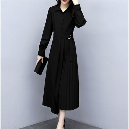 2021 Spring Women Pleats Dress Elegant Plus Size Korean Long Sleeve Shirt Irregular Dress Female Casual Slim Vestidos 5XL H1184