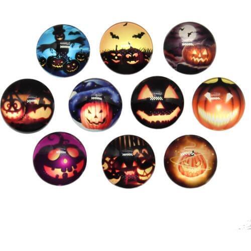 10pcs/lot New Fashion 25mm Round Mixed Halloween Pumpkin Night Bat DIY Glass Cabochon Mixed Patterns Fit Cameo Base Setting