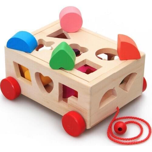 15 Holes Baby Cognitive Matching Building Block Wood Educational Shape Sorter Matching Blocks Toy Intelligence Box Shape Sorter