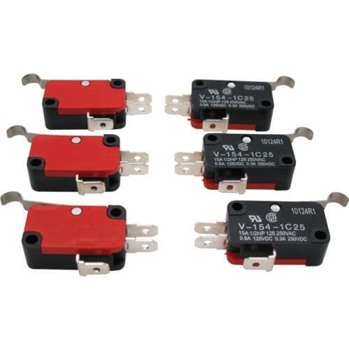 6Pcs Micro Limit Switch Long Hinge Bending Lever Arm SPDT Snap Action Switch for Arduino V-154-1C25
