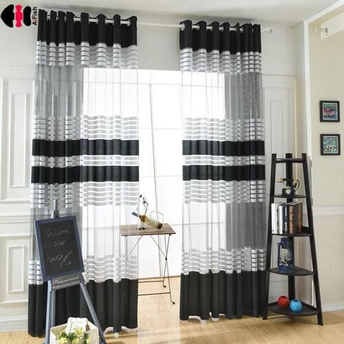 White Black Striped Curtains for Bedroom Living Room Simple Modern Pastoral French Window Treatment Rideaux zh003C