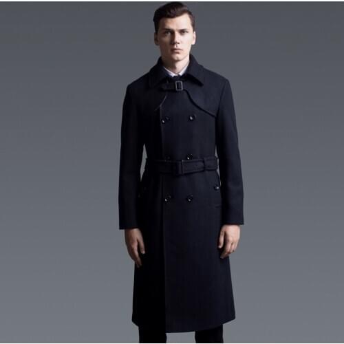 Long Wool Coat Plus Size Mens Jackets Army Green Autumn Winter Coats Double-Breasted Woolen Coat Manteau Homme KJ249