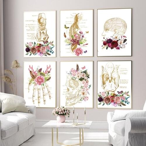 Throat Hand Skull Spine Skeleton Anatomy Educate Wall Art Canvas Painting Posters And Prints Wall Pictures For Doctor Room Decor