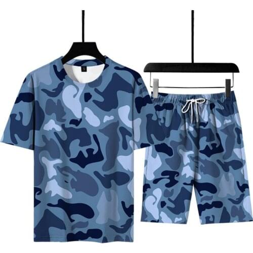 Men Tracksuit Camouflage 3D Print Summer T-Shirt Pants Sport Couple Jogging Sets Home Daily Causal Clothing