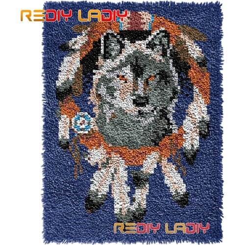 Latch Hook Rug Dream Cather Wolf DIY Carpet Rug Kits Thick Yarn Cross Stitch Hand Knotted Floor Mat Crochet Lush Cushion Crafts
