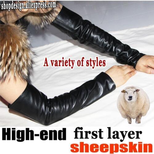Leather sleeves womens long sheepskin gloves warm fingerless arm sleeves fall and winter over elbow arm guard fake sleeves