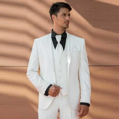 Handsome White Suits Mens Wedding BestMan Suit Groom Tuxedo Slim Fit Terno Masculino Costume Mariage Homme (jacket+vest+pants)