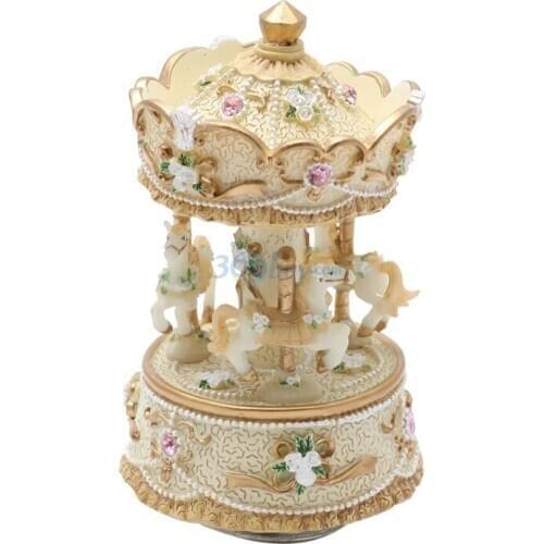 Round ceramic rotating craft Trojan music box clockwork toy handmade resin gift to send children birthday gift Christmas gift