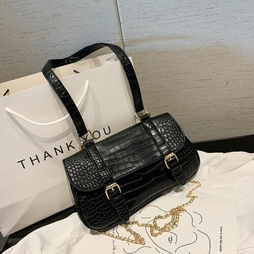 Fashion Alligator Pattern Women Shoulder Handbag Belt Buckle Chain Purse Totes Female Solid PU Leather Crossbody Bags