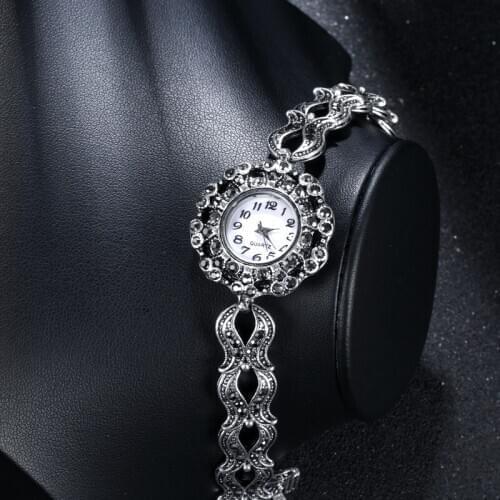 Trendy Women Ancient Silver Plated Bracelets For Girls Jewelry Top Quality Quartz Watch Lady Crystal Bracelet Accessories