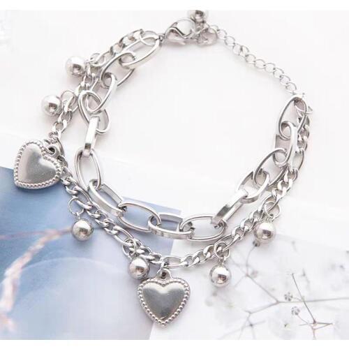 Fashion Women 2-layer Love Heart Cross Charm Hand Chain Bracelet Jewelry Gift Women Gold Bracelets Femme Jewelry for party