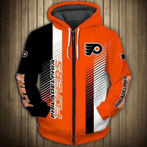 Philadelphia mens casual 3D zipper hoodie Striped stitching black wings print Flyers sweatshirt