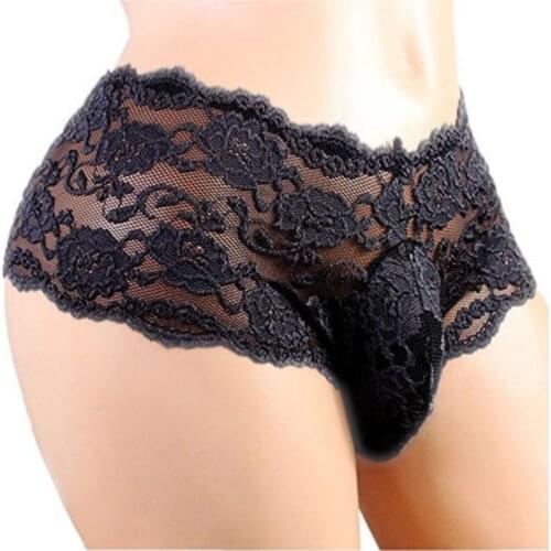 Men Lace Panties See-through Sexy Lingerie Crossdress Bikini Thong EroticTranslucent Mesh Sheer Sexy Hot Erotic Briefs