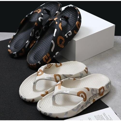 2021 Trend Men Flip Flops Summer Printing Alphabet Slippers Couple Sandals Shoes Woman Open Toe Print Outdoor Thick Beach Slides