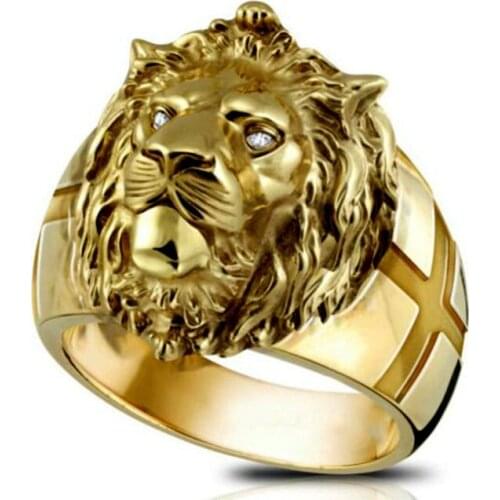 Golden Lion Head Ring Stainless Steel Cool Boy Band Party Lion Ring Domineering Mens Ring Golden Lion Head Ring Unisex Jewelry