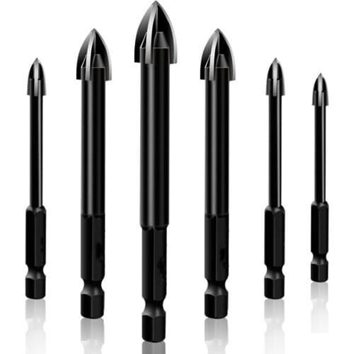 6Pcs Glass Drill Bit Set Alloy Carbide Point with 4 Cutting Edges Tile & Glass Cross Spear Head Drill Bits