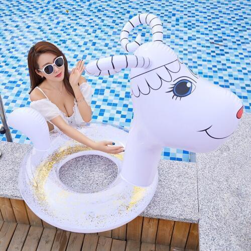 Inflatable Goat Animal Pool Float Swimming Ring Circle Rubber Ring for Adult Kids Floating Seat Summer Beach Party Pool Toys