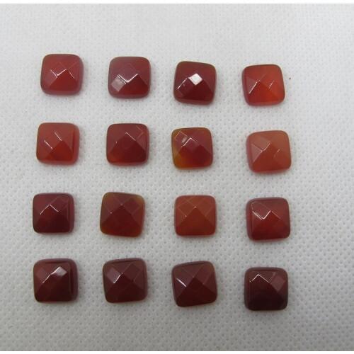 Natural Red Carnelian Agat e 10mm Faceted Square Gem stone Jewelry Cabochon Stone Ring Face 5pcs/lot