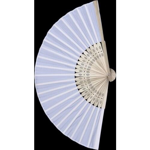 NHBR 10x fan in white silk fabric bamboo with gift bag in muslin for wedding personalized dancing writing painting