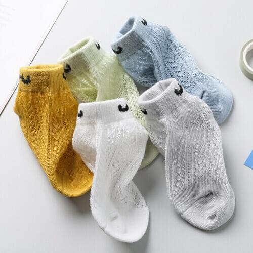 5 Pairs In 1 Summer New Style Mesh Combed Cotton Children Baby Socks Simple Pattern Ultra-thin Socks Breathable Socks For 1-12