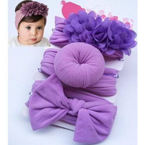 New Baby Nylon Hair Band Bow Doughnut Headband Three Piece Elastic Hair Accessories Sets for Girls Newborn Birthday Gift