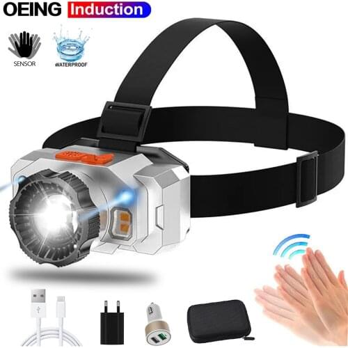 Portable XPE+COB Headlamp Motion Sensor Headlight USB Rechargeable Head Lamp Ultralight Waterproof Fishing Camping Work Light