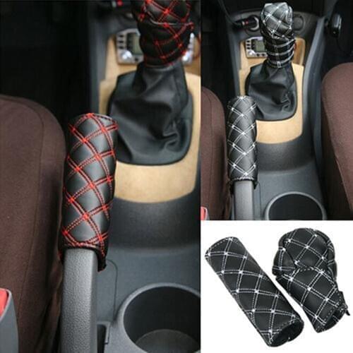 2 In 1 Car Hand Brake Cover Car Durable Artificial Leather Shifter Knob Cover Handbrake Grips Car Accessories