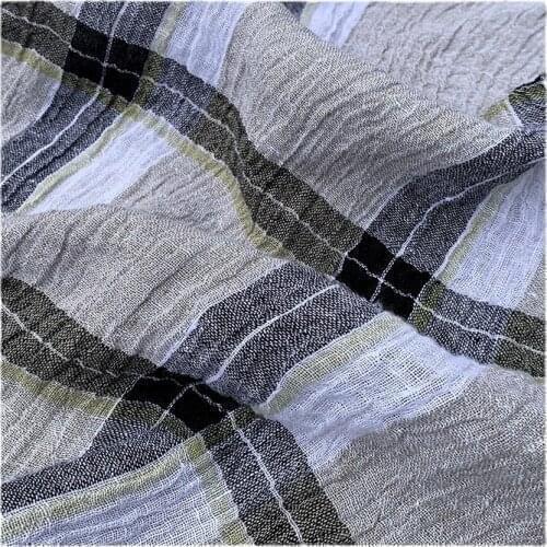 Width 59" Simple Comfortable Green Bottom Large Check Cotton Linen Fabric By The Half Yard For Dress Pants Shirt Material