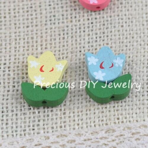 Mixed Wooden Flower Beads For Decoration Jewelry making DIY 17x17mm 100pcs YJ15501-5