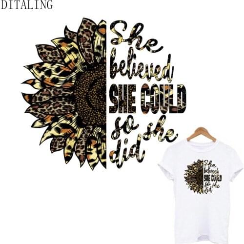 Sunflower Thermal Sticker On Clothing Leopard Flower Patch DIY Washable Sticker On Clothes Fashion Girl Iron On Patch On T-Shirt