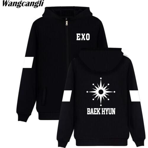 Popular EXO Kpop Autumn Winter Zipper Hoodies Women Men Top Quality Jacket Coat Fashion Harajuku Hoodie Sweatshirt Plus Size