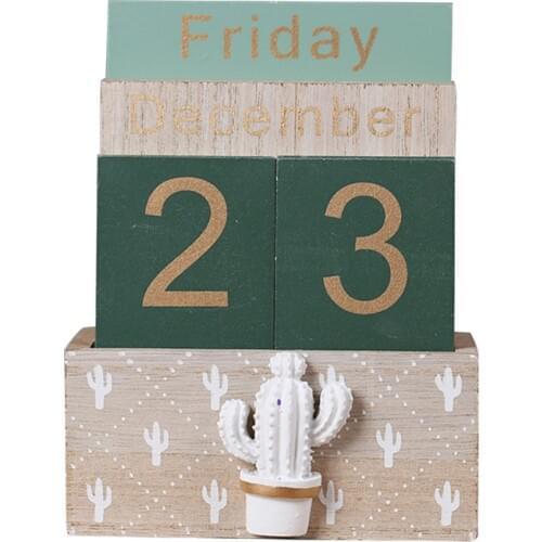 1Pc Desktop Ornaments Calendar Wood Perpetual Calendar, Home Office DIY Daily Schedule Table Calendars, Photo Props Decoration