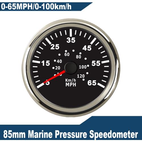 Waterproof Boat Yacht Pneumatic Speedometer 35/55/65MPH 55/90/100km/h Pitot Tube Signal 85mm Speed Gauge 9-32V Red Backlight