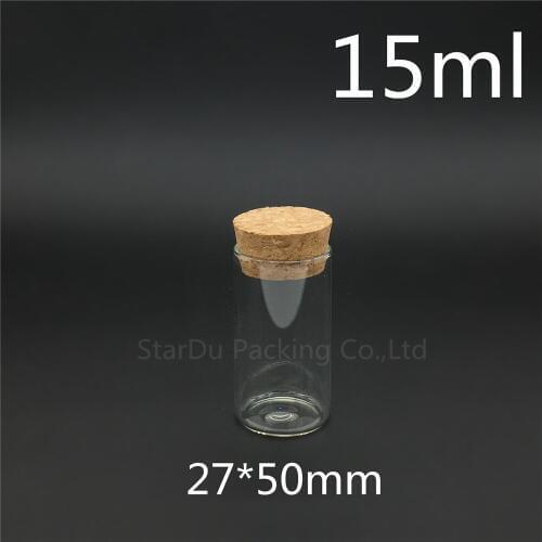 High-quality 500pcs 27*50mm 15ml Wishing Glass Bottle with Cork ,15cc Glass Vials Display Bottles Wholesale cork bottle