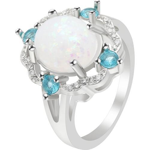 Hainon White Fire Oval Opal Rings for Women Vintage Silver Color Filled Blue CZ Rings Fashion Engagement Jewelry