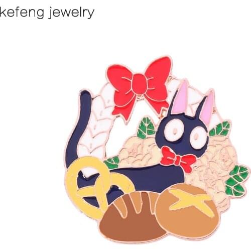 Anime Cartoon Brooch Bow Knot Cat Backpack Badges Pin For Clothes Decoration Women Girl Gift