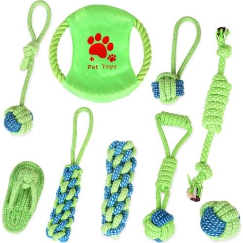 1Set Green Pet Dog Supply Cotton Chew Knot Toy Durable Braided Bone Rope Molar Toy Teeth Cleaning Supplies Bite Ball Puppy Toy
