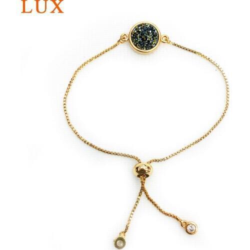 5-10 pcs Nature titanium agates round druzy connector bracelet crystal quartzs gold plating slide chain bracelets for women X065