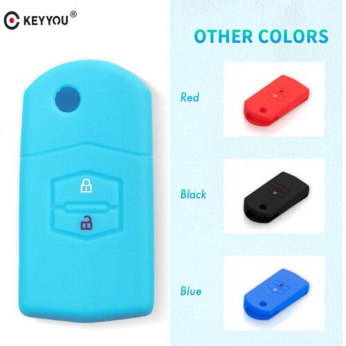 KEYYOU Silicone Cover CAR KEY COVER CASE HOLDER FOR 2 Button Flip Folding MAZDA 3 2 6 CX7 CX9