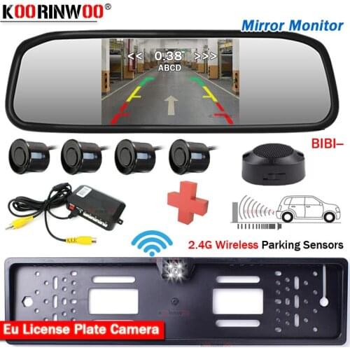 Koorinwoo Wireless Reversing radar for car connected systems parking equipment auto sensors Step warning Monitor Mirror + Camera