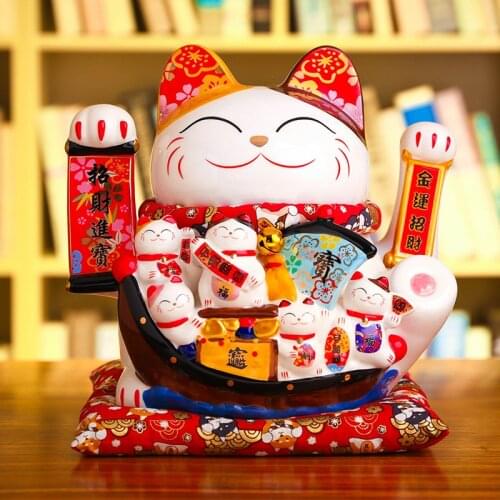 Large Ceramic Lucky cat Maneki Neko Decoration Cashier Shop Opening Gift Creative Japanese Waving Paw Ornament Booming Business