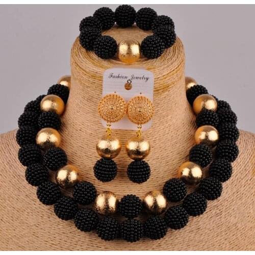Black african jewelry beads set simulated pearl costume necklace nigerian traditional wedding set FZZ71