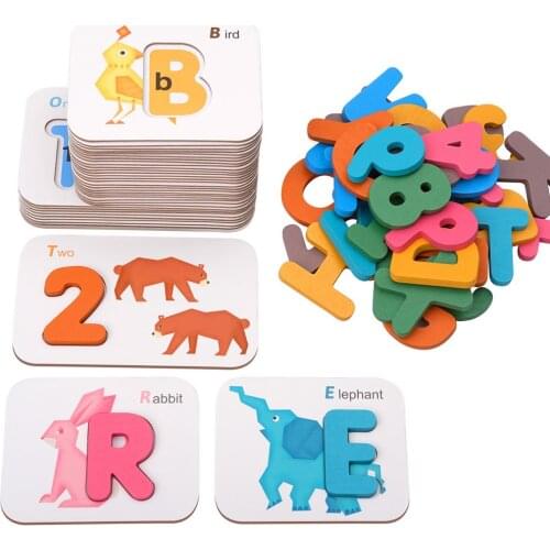 Coogam Alphabets and Numbers Flash Cards,Wooden Toys Letters ABC Animal Matching Puzzle Colors Sorting Educational Toys for kid