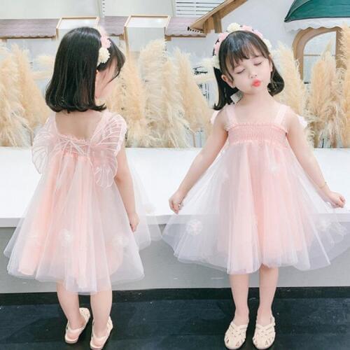 DFXD Children Dress Summer New Arrival Pink/White Sleeveless Bow Lace Princess Dress Toddler Kids Party Ball Gown Sling Dress