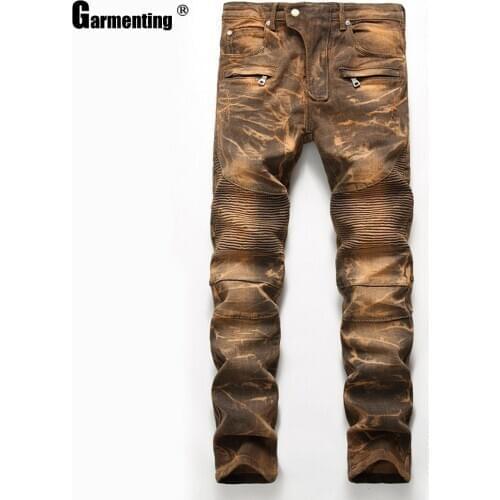 Garmenting Men Jeans Straight Demin Pants Male Fashion Patchwork Pants Streetwear Motocycle Frayed Jeans Big Size Mens Trouser