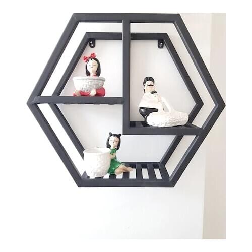 Living Room Black Shelves Modern Geometric Nordic Style Creative Shell Decoration Metal Storage Holder Rack 6 corners
