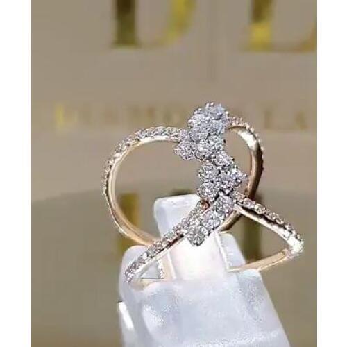 Hainon Fashion Cross Design Color Separation Rose Gold Color Ring Crystal Zircon Wedding Engagement Rings for Women Jewelry