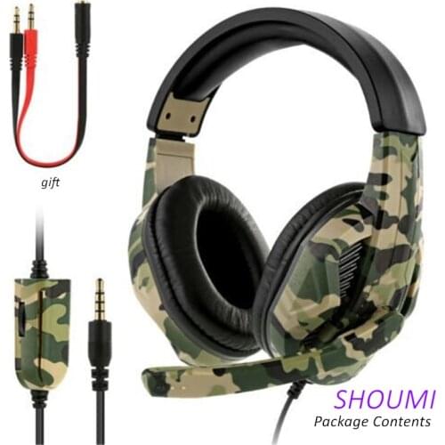 488 Camouflage Gaming Headset Professional Deep Bass Game Earphone Helmet Rotate Mic Switch Headphone for PS4 PS5 Xbox Computer